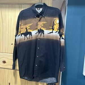 Vintage Express Rider Shirt Men's Large 90s Western Tribal Aztec‎ Cowboy Button
